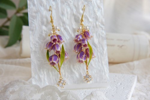 送料無料】【パープルグレープヒヤシンス】手作りオリジナル耳飾り 銅