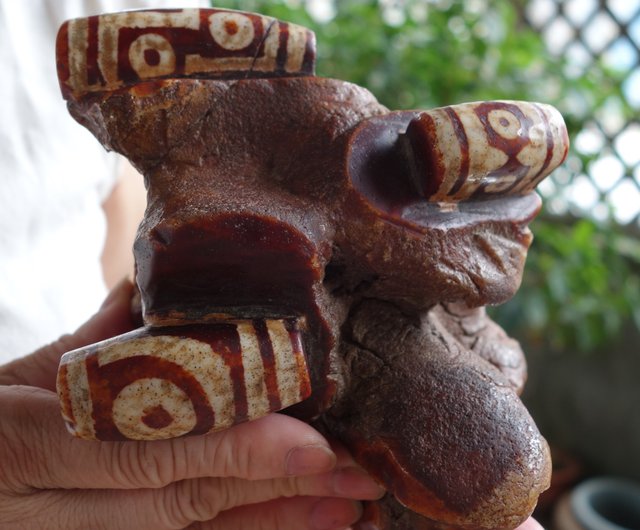 免運】台灣西藏老南紅瑪瑙天珠1346克原礦上4顆紅天珠老件藏傳文玩山奇