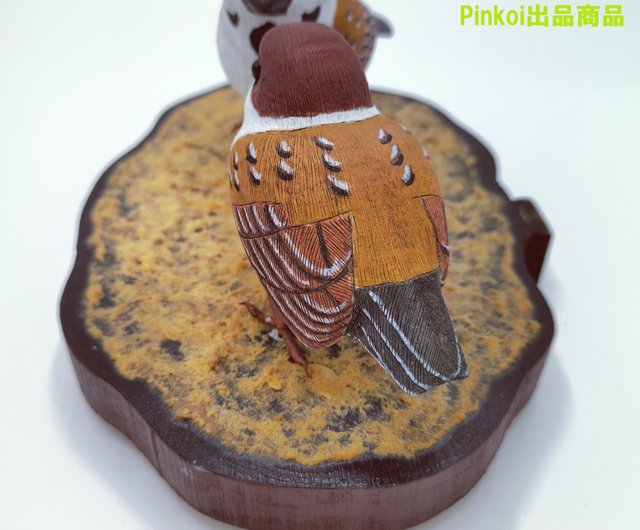 スズメ(親子)【木彫バードカービング】 木彫とやま | 置物 - Pinkoi