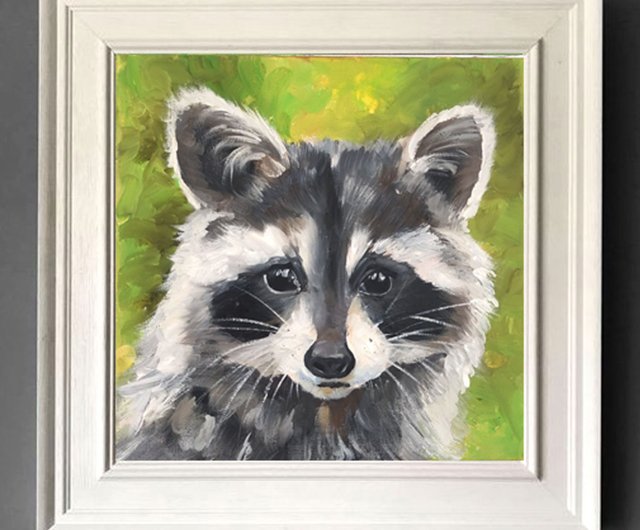 送料無料】ロシア アライグマ オリジナル絵画 動物油アート 野生動物