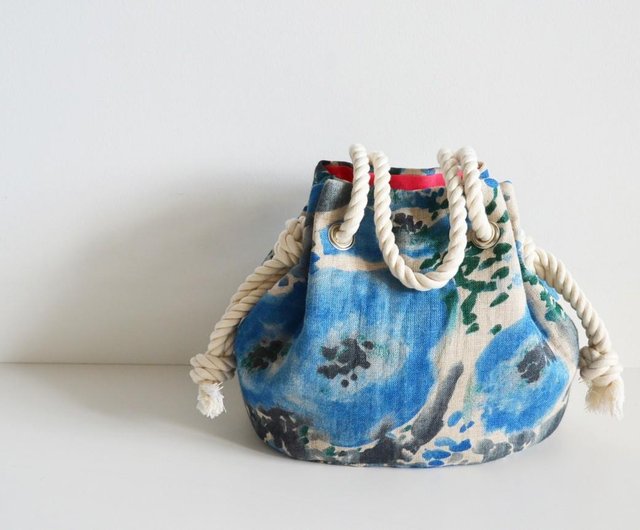 ブルーフラワーリネンマリンバッグ - ショップ Somei et Miai