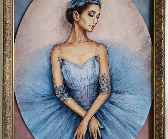 ウクライナ ブルーのバレリーナ バレエダンサー 油彩 肖像画 30×40 cm