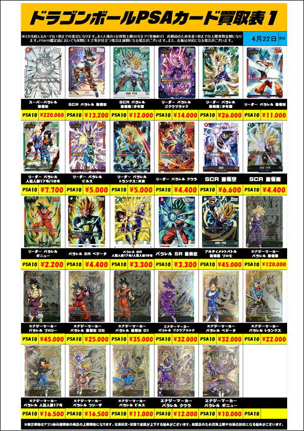 ドラゴンボールフュージョンワールドPSA10買取金額更新0422 | 千葉鑑定
