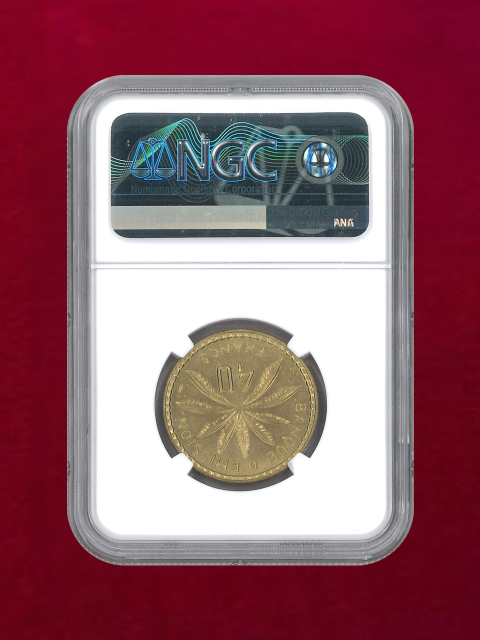 フランス領赤道アフリカ】40フラン アルミ青銅貨 1958 NGC MS 67［C