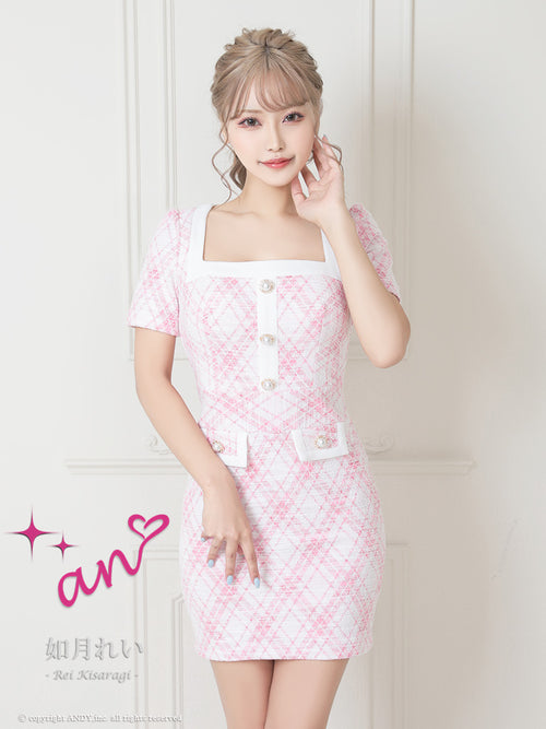 an/AOC-3436/ワンピース/ミニドレス/チェク柄/ツイード/韓国風/袖あり