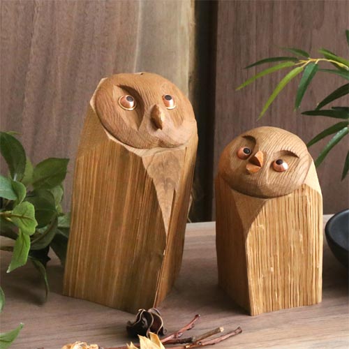 旭川クラフト 早見賢二 ナラの森のフクロウたち 国産クラフト 木製