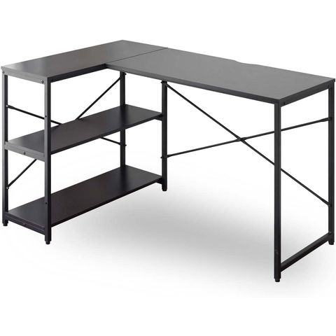 dショッピング |サイドラック付きデスク (ダークブラウン) 幅120cm L字