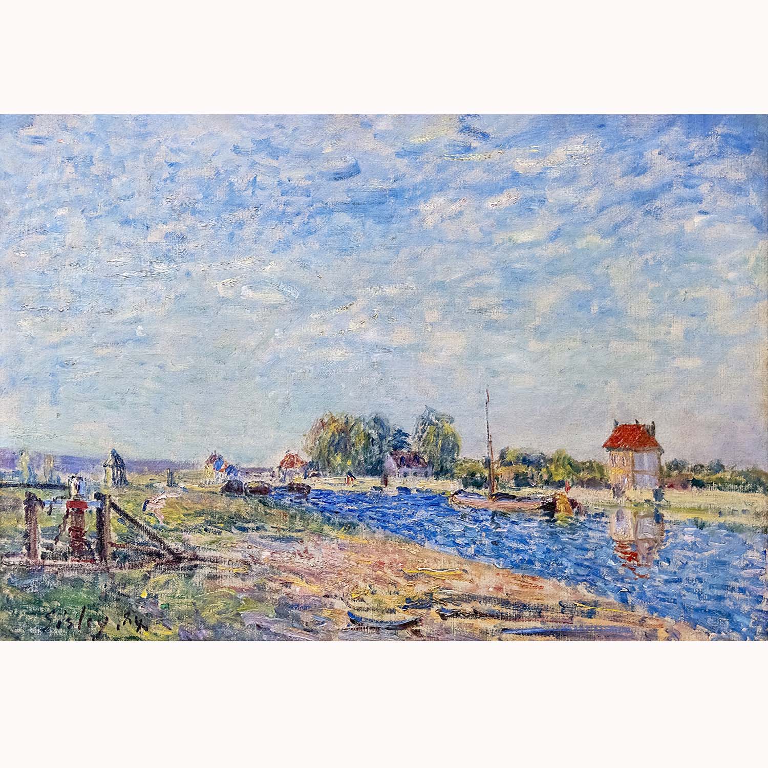 絵画 リトグラフ ピエール リテリエ「冬の川」ARCHES アルシュ 水彩紙