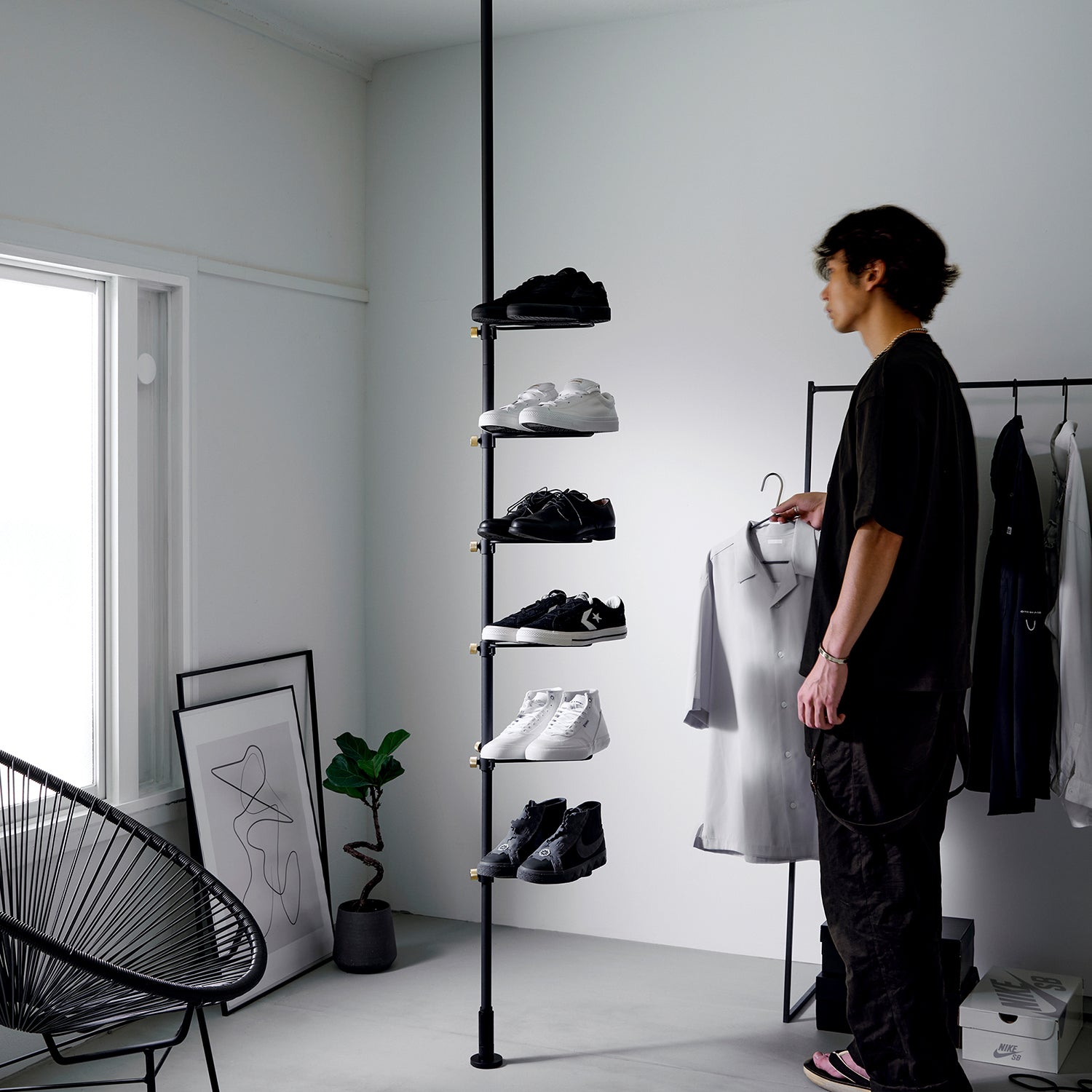 オープンシューズラック6足SET Black SET-D-OSR6-BK｜平安伸銅工業