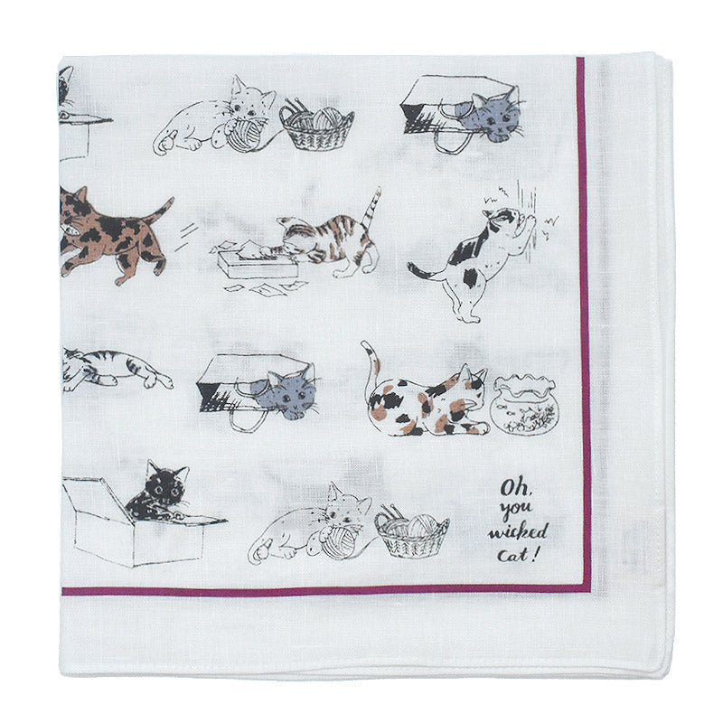 日本製 犬柄 猫柄 ウィキッドシリーズ リネンハンカチ Linen la vie