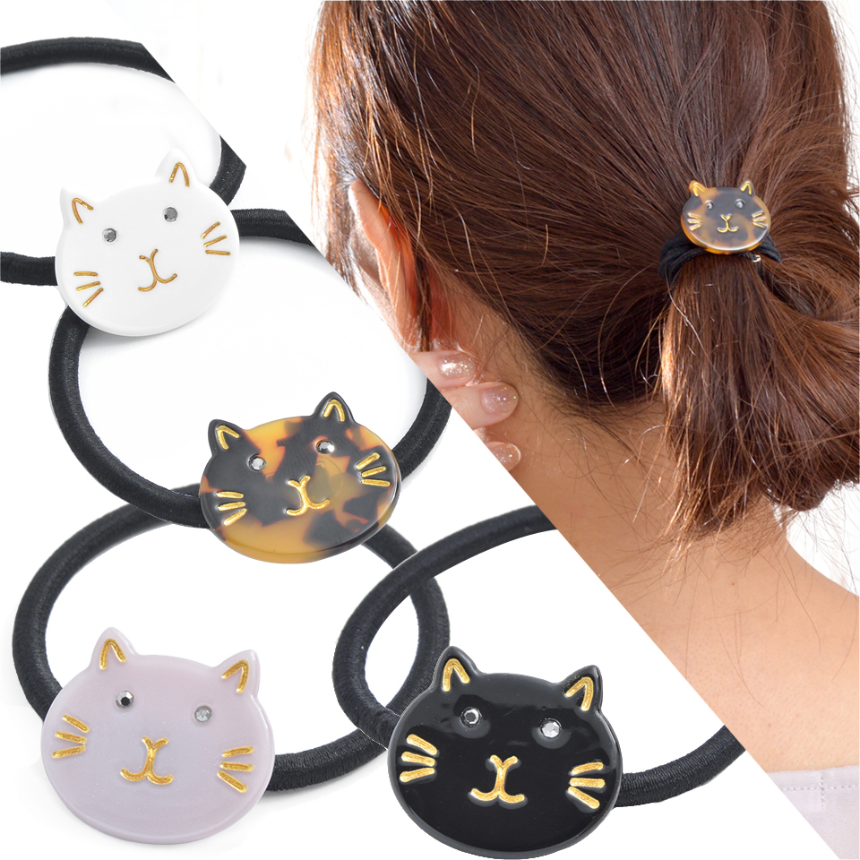 レジン 猫 ヘアゴム ブローチ ポニーフック No.478 レジン猫ヘアゴム