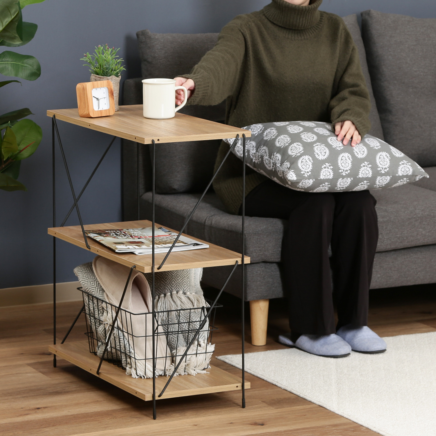 C/D:77561] EZBOワイヤーラック3段 60幅 OAK NA