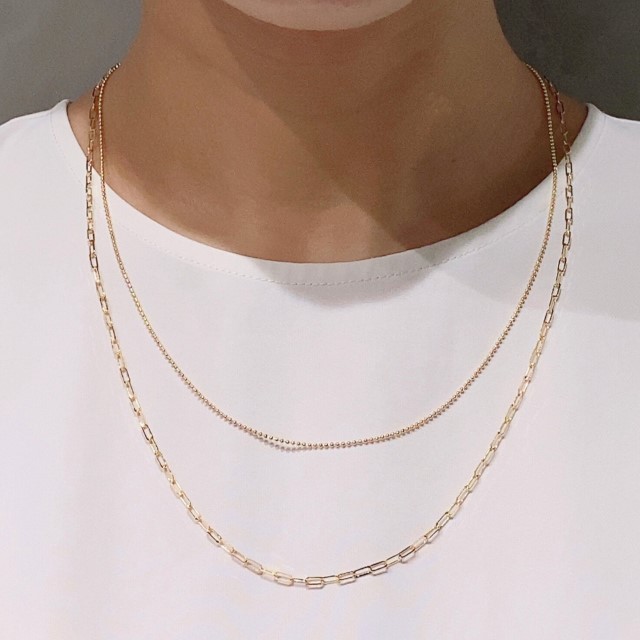 K18 スクエア54cm ボール47cm 2点セット チェーンネックレスGSET-8000