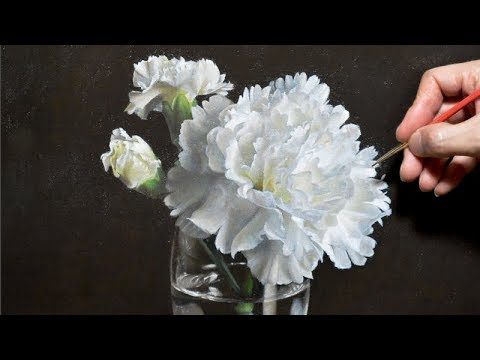 油絵-タイムラプス】白いカーネーションを描く Oil painting