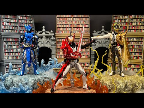 仮面ライダーセイバー・ブレイズ・エスパーダの変身シーンをイメージ