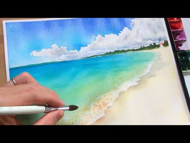 A must-see for watercolor beginners] How to paint beautiful oceans