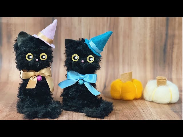 How to make a black cat for Halloween - Easy craft made with yarn