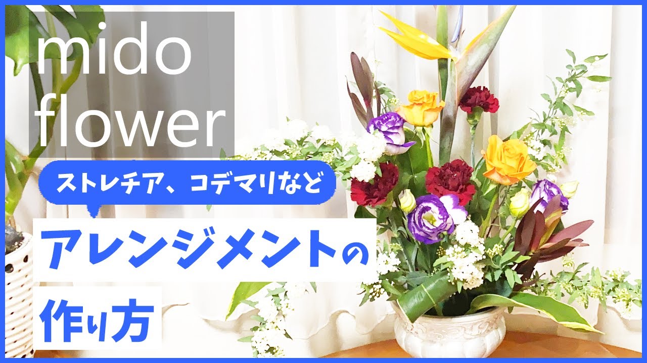 ストレチア＝極楽鳥】反対色や花の顔の向きを意識したアレンジメントの