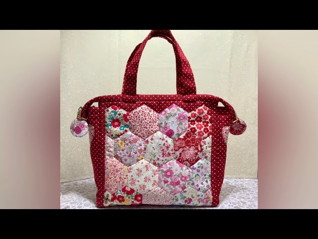 六角形のピースを並べて作るパッチワークバッグ Patchwork bag made by