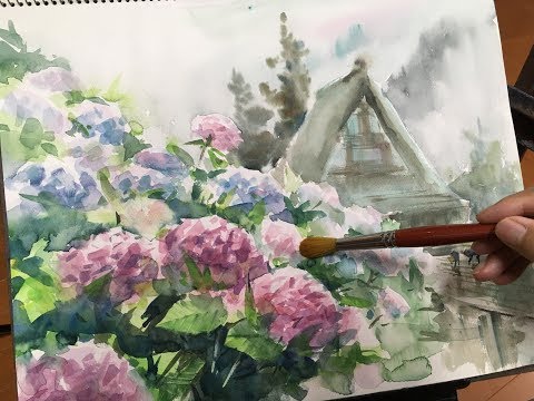 水彩画の基本〜あじさいを描くコツ 3分講座 How to draw Hydrangea