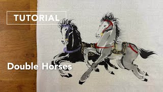 Sumi-e: How to Draw Two Horses in Japanese ink / 墨絵で双馬図を