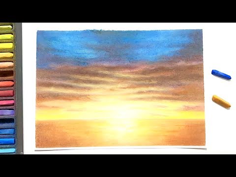 How to draw a sunset on the sea with soft pastels - YouTube