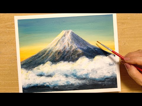 How to draw the morning sun of Mount Fuji with acrylic paint / for