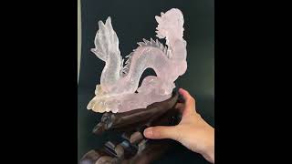 現品限り】【一点物】置物 ローズクォーツ 龍 台付き ケース付き