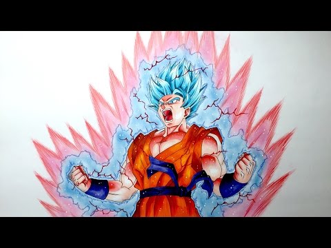 孫悟空 超サイヤ人ブルー 界王拳10倍 描いてみた/Drawing Goku Super