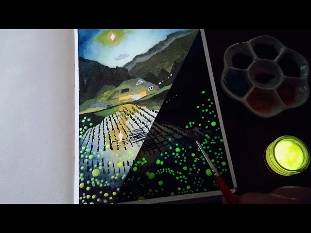 水彩画を始めて70日目／透明水彩で風景画を描く🪰✨蛍の光 - YouTube