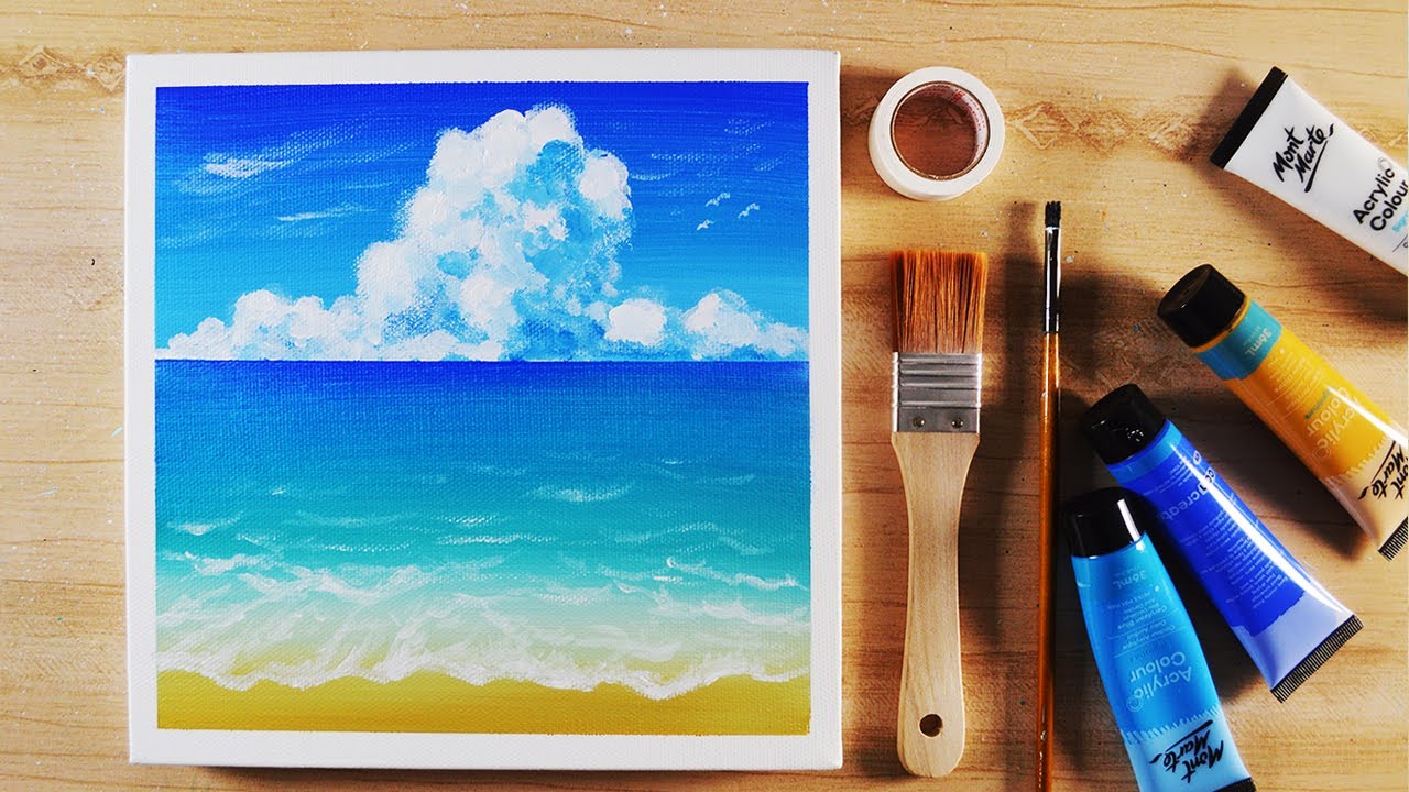 夏の空と海をアクリル絵の具で描く｜メイキング｜Drawing the summer