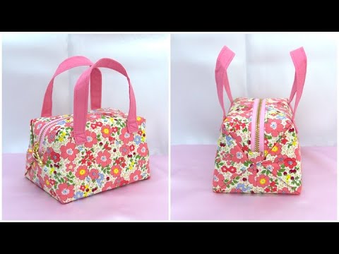 ファスナーポーチの作り方 持ち手付き台形型ポーチ 20cmファスナー使用