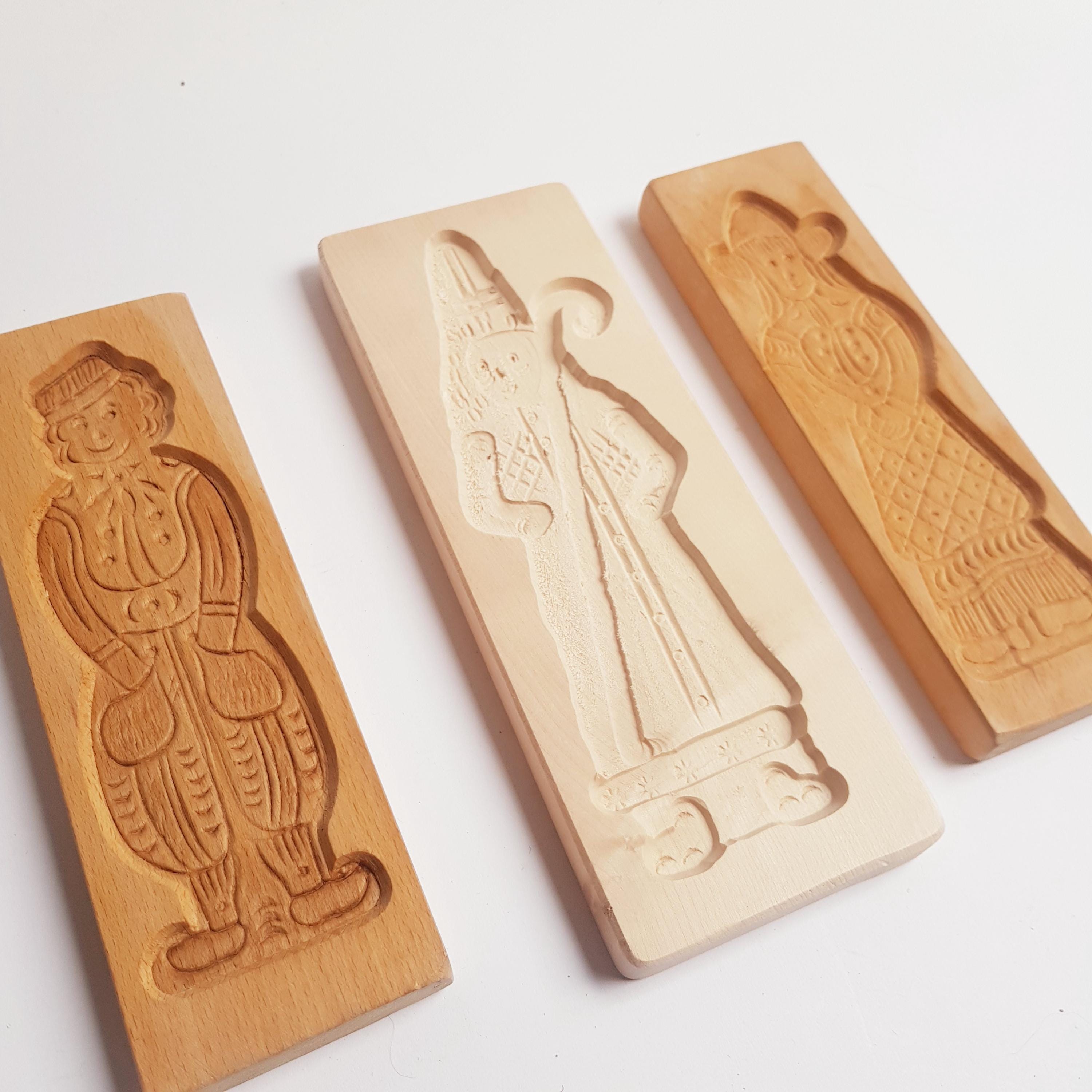 アンティーク手彫りオランダスペキュラース型: 木製クッキー型3個