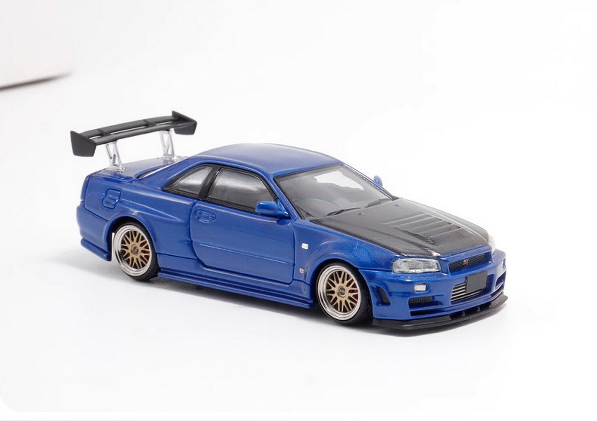 Fuji 1/64 Scale Skyline GT-R R34 Blue/Black Diecast Car Model Toy