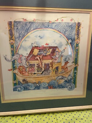 Debbie Kingston Baker Noah's Ark Signed Large White Frame