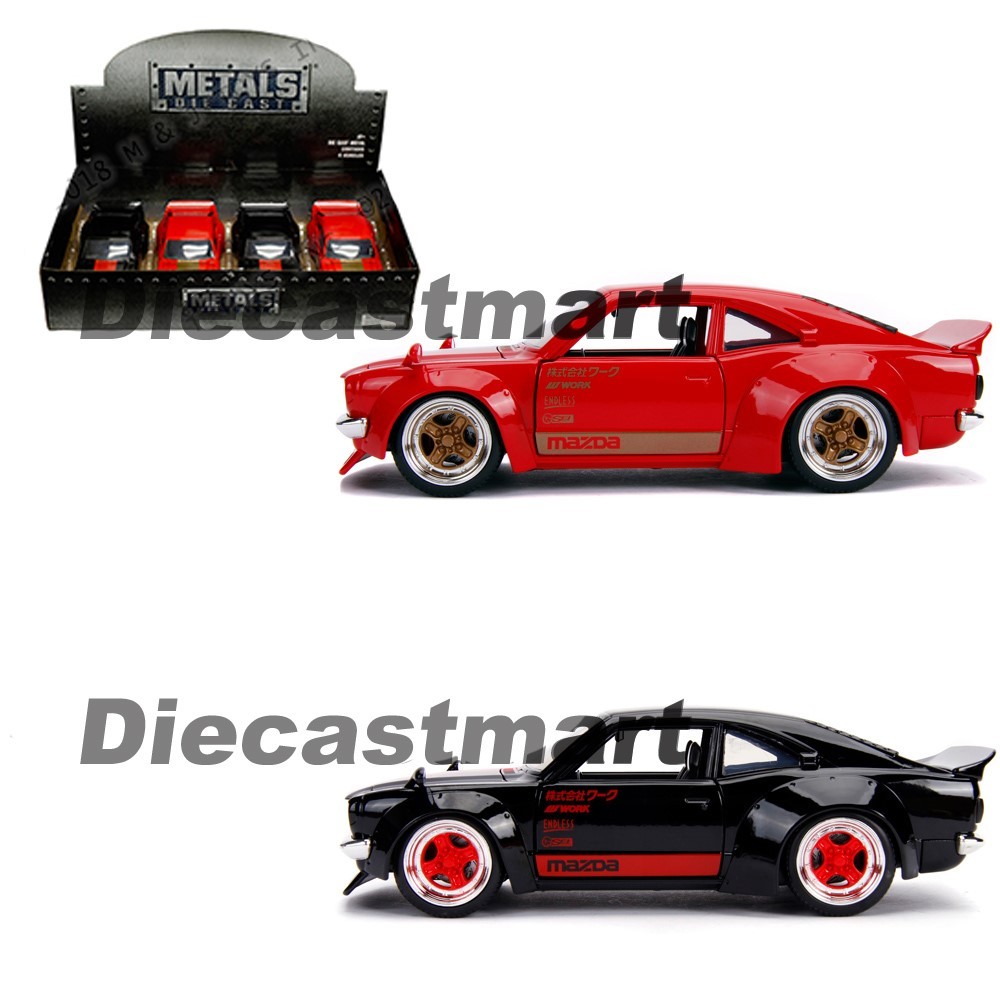 Jada 1:24 JDM Tuners 1974 Mazda RX-3 Glossy Black/Red Diecast