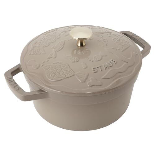STAUB × minä perhonen Cocotte Ocean Round 20cm Linen with Brass