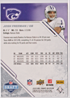 Josh Freeman Kansas St Wildcats LB 2009 Upper Deck Draft Edition