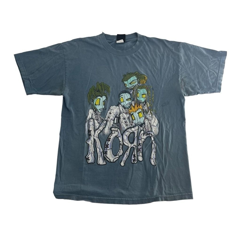 Vintage 90s Korn Shirt Men Large Blue 1999 Giant Tag Metal Concert