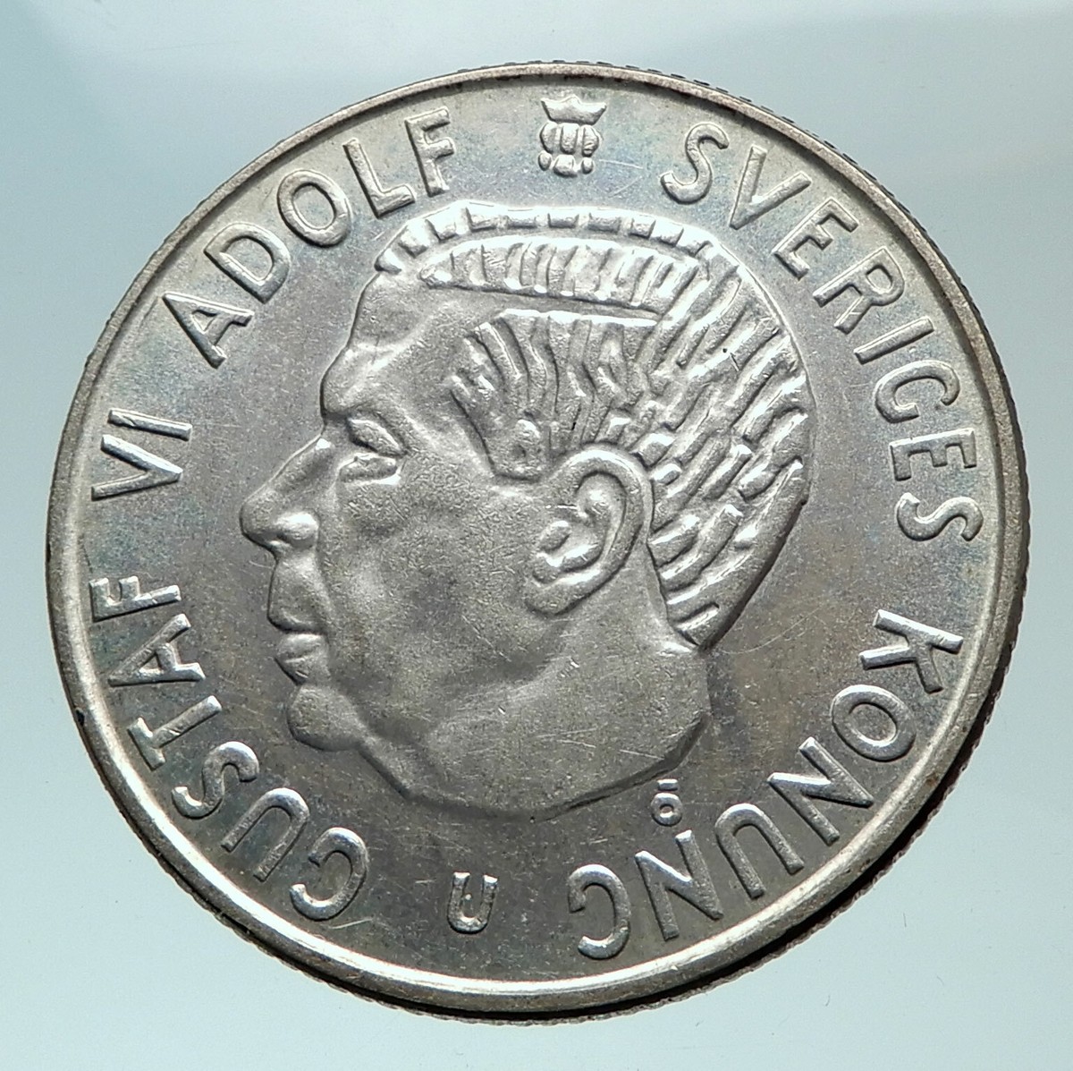 1964 SWEDEN King GUSTAV VI ADOLF 2 Kronor LARGE Silver SWEDISH