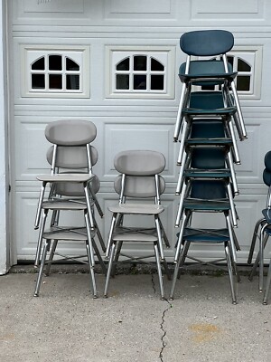 Vintage MELSUR MID CENTURY Modern Teal Green Chrome SCHOOL CHAIR