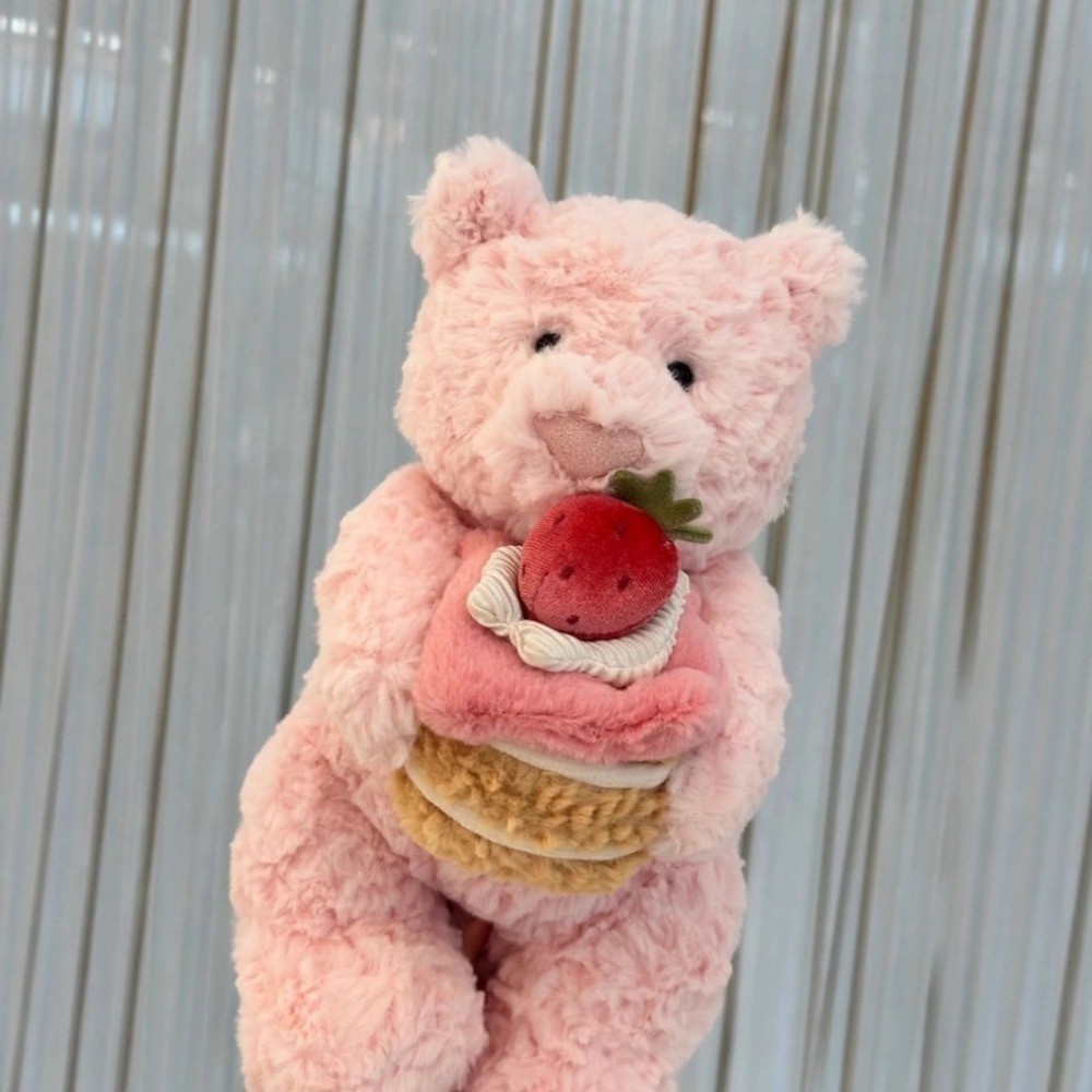Jellycat Cafe Leola Pink Bear & Strawberry Cake Soft Plush Toy