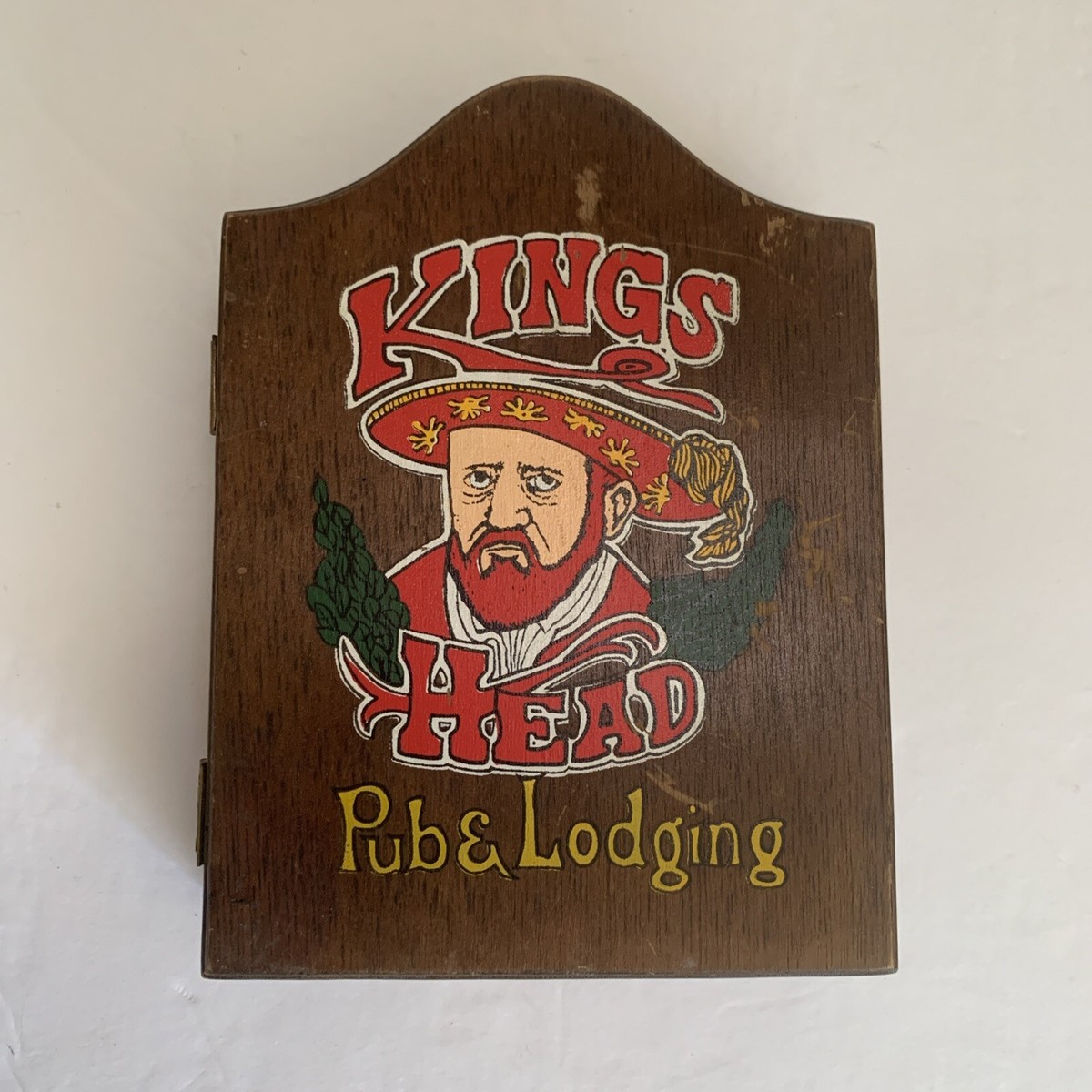 Kings Head Pub & Lodging Wooden Mini Dart Set Cabinet Box Only 5