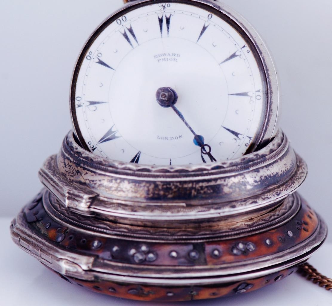 Antique Verge Fusee Silver Triple Case George Prior Pocket Watch