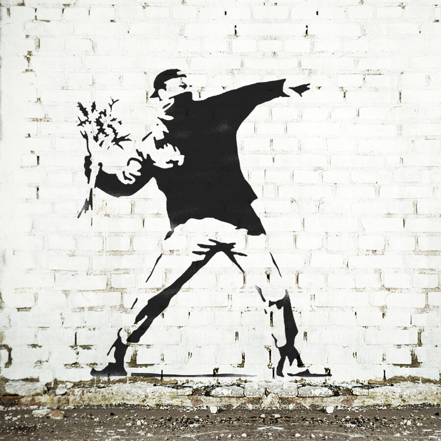 Banksy Flower Thrower LIFE size Painting STENCIL mural wall