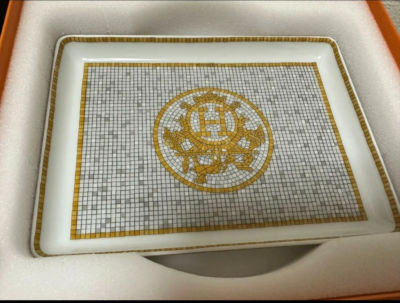 HERMES Mosaique au 24 Gold Rectangle Plate Tray 16 x 12 cm with