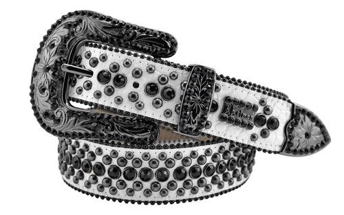 htc white leather studded belt narrow color stone W34 | eBay