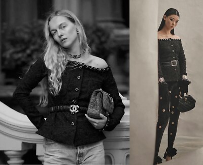 NEW CHANEL 21A BLACK CC GRIPOIX BUTTONS FLORAL JACQUARD OFF