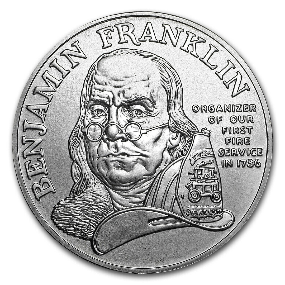 1992 Ben Franklin Firefighters 1oz .999 Silver Medal Commemorative