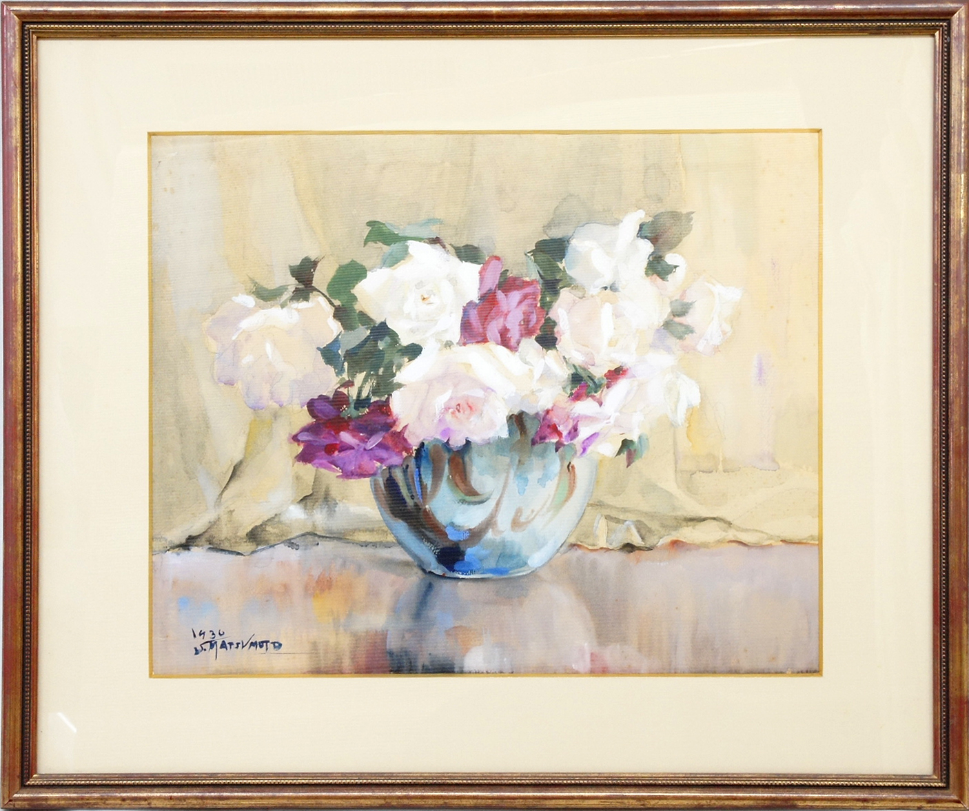 松本慎三の肉筆水彩画 薔薇の絵 を店頭販売いたしております |